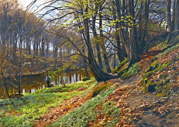 Man fishing in the forest by Peter Mork Monsted